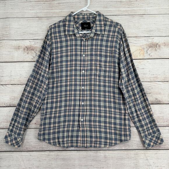 Rails Wyatt Plaid Button Down Shirt Mens Large Blue White Coral Long Sleeve - Picture 1 of 12